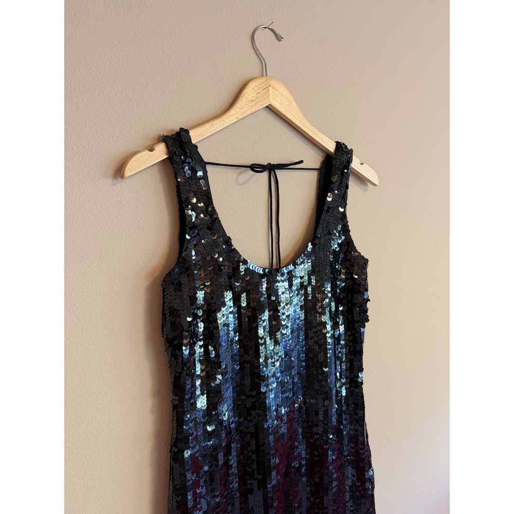 Club Monaco Black Sequin Mini Dress Low Back Tie Sleeveless Party Cocktail 2 - Picture 2 of 5